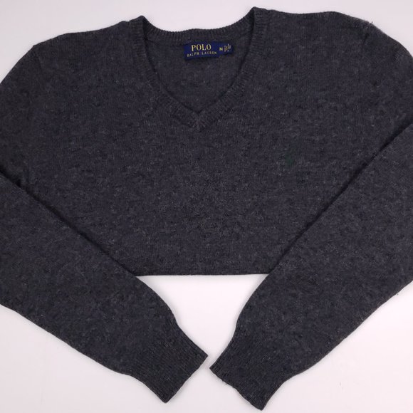 Polo Ralph Lauren Medium Sweater Gray V Neck Wool - Picture 7 of 12
